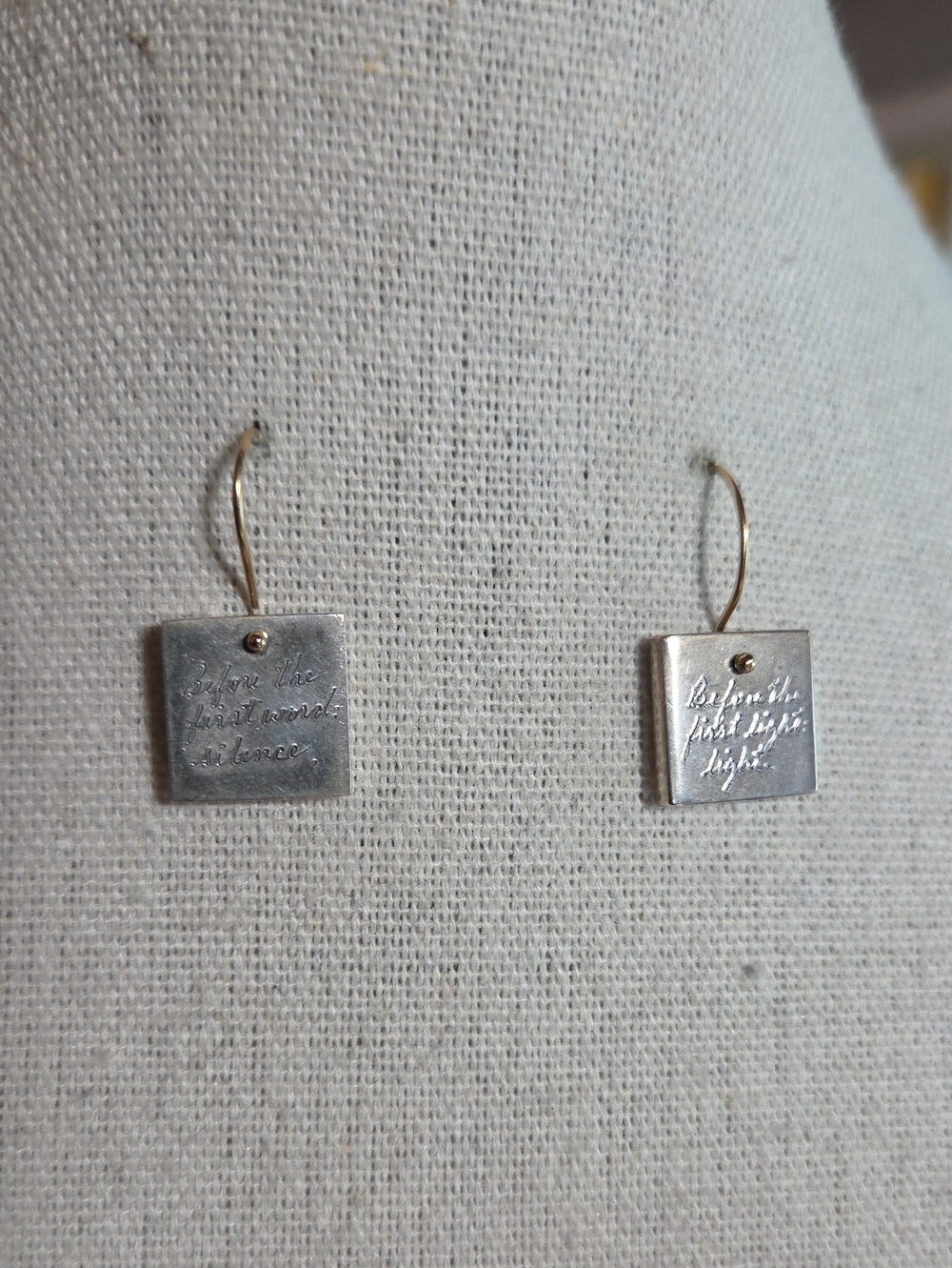 Jeanine Payer Sterling Silver & Gold  Book Of Taliesin Quote Earrings